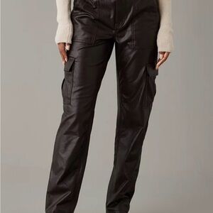 American Eagle Outfitters Black Faux Leather Cargo Joggers